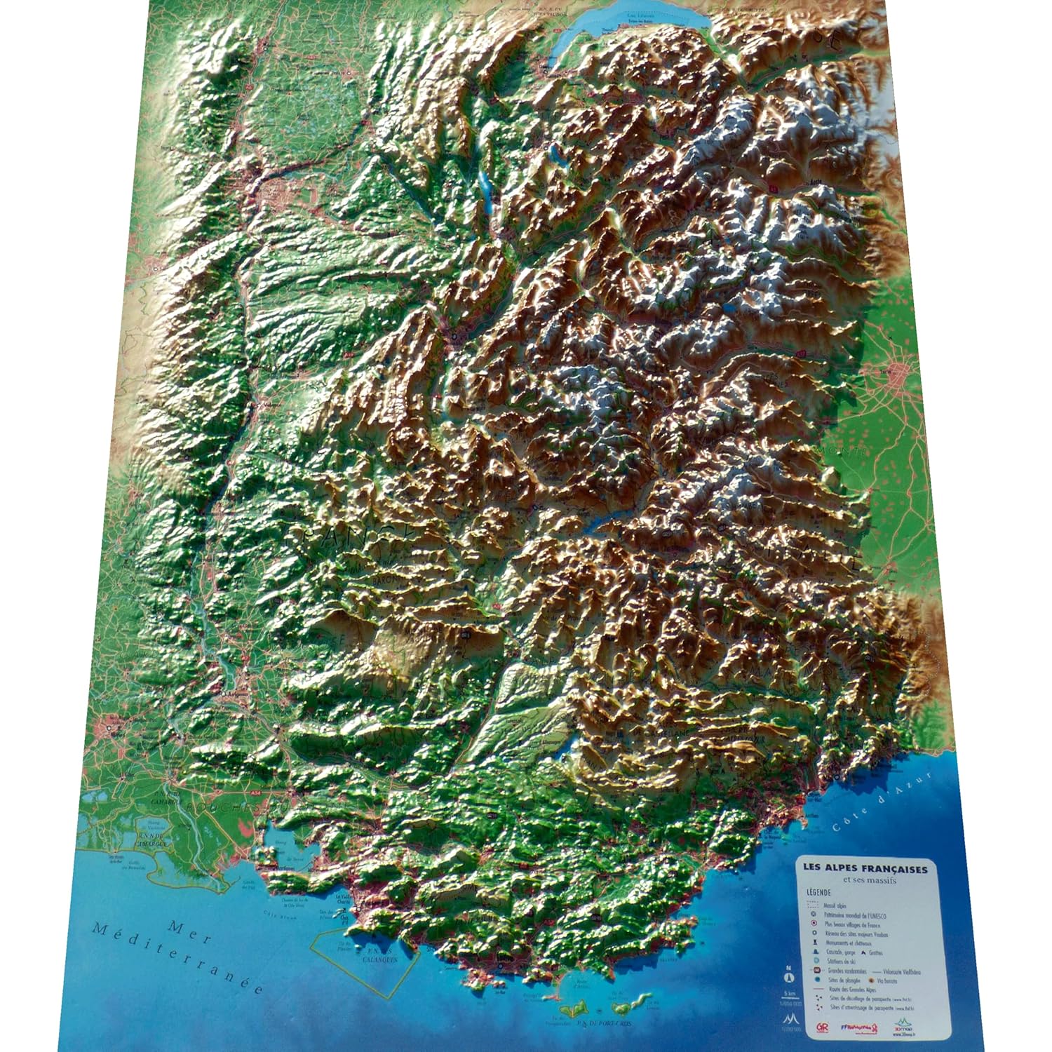 Carte murale en relief - Les Alpes Françaises et ses massifs alpins - 41 cm x 61 cm | 3D Map carte en relief 3D Map