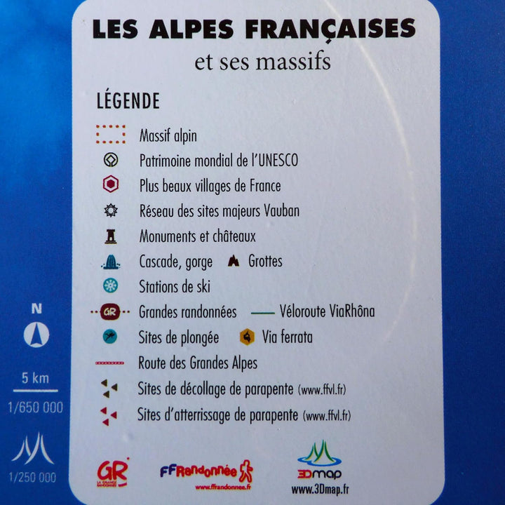Carte murale en relief - Les Alpes Françaises et ses massifs alpins - 41 cm x 61 cm | 3D Map carte en relief 3D Map