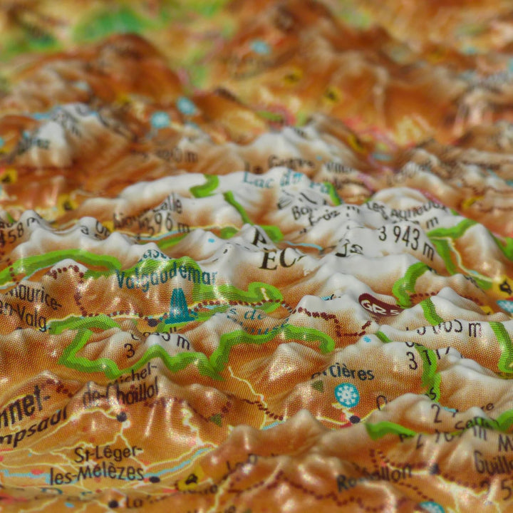 Carte murale en relief - Les Alpes Françaises et ses massifs alpins - 41 cm x 61 cm | 3D Map carte en relief 3D Map