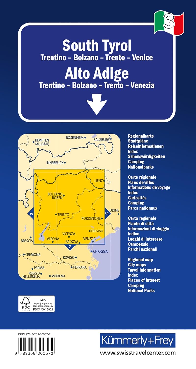 Carte routière - Trentin-Haut-Adige (Tyrol du Sud) | Kümmerly & Frey carte routière Hallwag Kümmerly-Frey