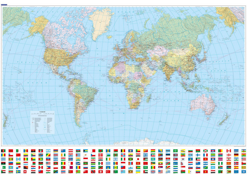 Laminated Wall Map (in English) - Political World - 1/30M (140 x 99 cm) | Kümmerly &amp; Frey