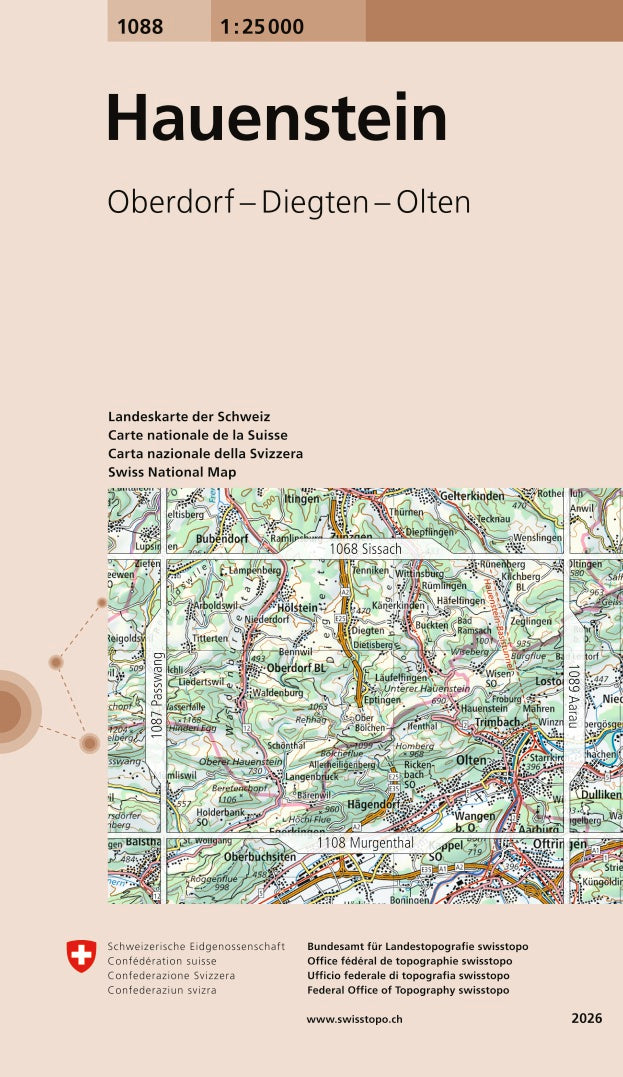 Carte topographique n° 1088 - Hauenstein (Suisse) | Swisstopo - 1/25 000