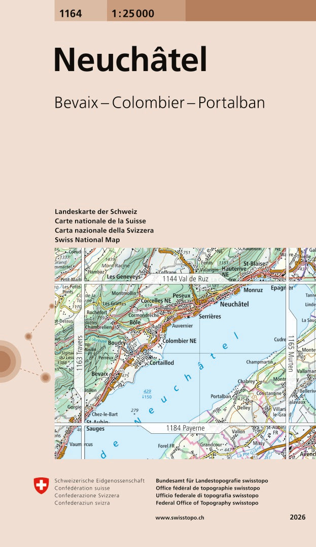 Topographic map No. 1164 - Neuchâtel (Switzerland) | Swisstopo - 1/25 000