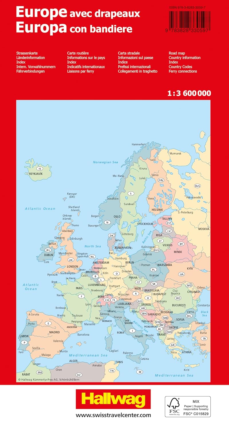 Carte routière - Europe | Hallwag - 1:3 600 000 carte routière Hallwag Kümmerly-Frey