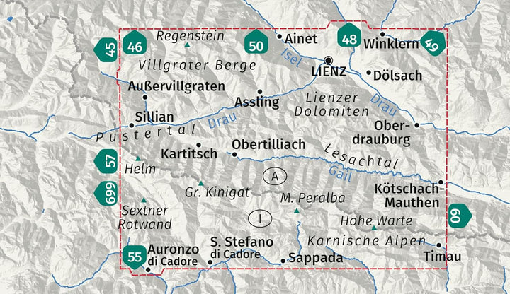 Carte de randonnée - Dolomites de Lienz, vallée de la Lesach & sentier d'altitude de Carnia | Kompass 47 - 1:50 000 carte de randonnée Kompass