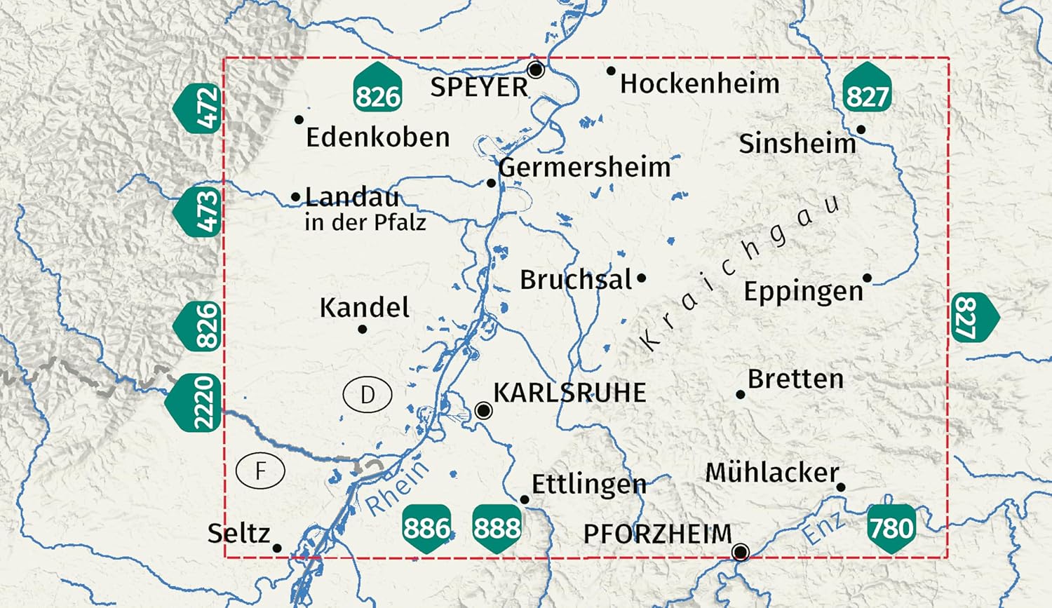 Carte de randonnée - Kraichgau, Karlsruhe, Landau, Spire, Sinsheim, Eppingen, Bretten & Pforzheim | Kompass 768 - 1:50 000 carte de randonnée Kompass
