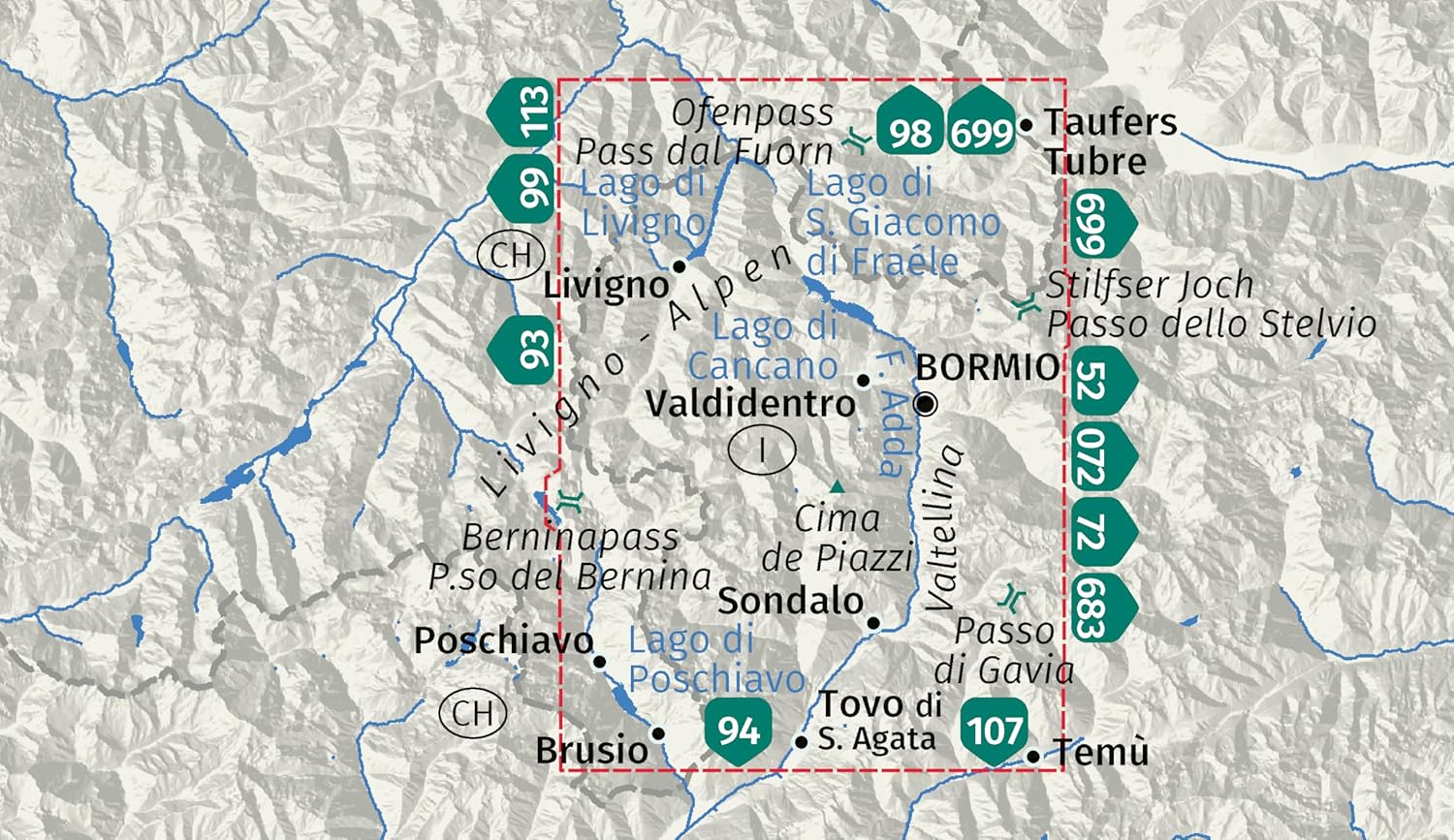 Carte de randonnée - Bormio, Livigno & Alta Valtellina | Kompass 96 - 1:50 000