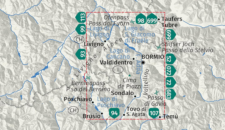 Carte de randonnée - Bormio, Livigno & Alta Valtellina | Kompass 96 - 1:50 000
