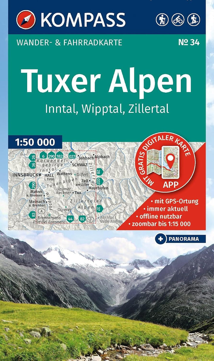 Hiking map no. 34 - Tuxer Alps | Kompass