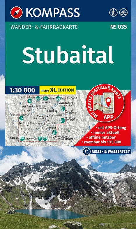 Carte de randonnée - Vallée de Stubai | Kompass 035 - 1:30 000 carte de randonnée Kompass