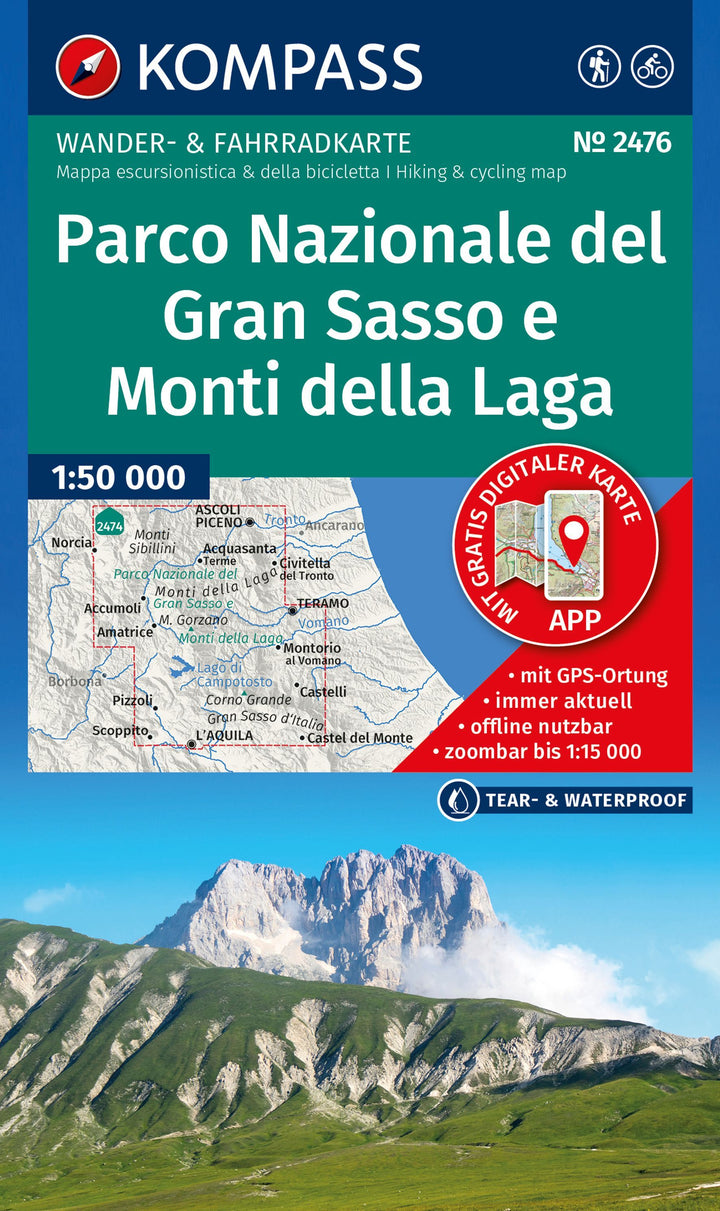 Carte de randonnée - Parc national du Gran Sasso & Monts de la Laga | Kompass 2476 - 1:50 000