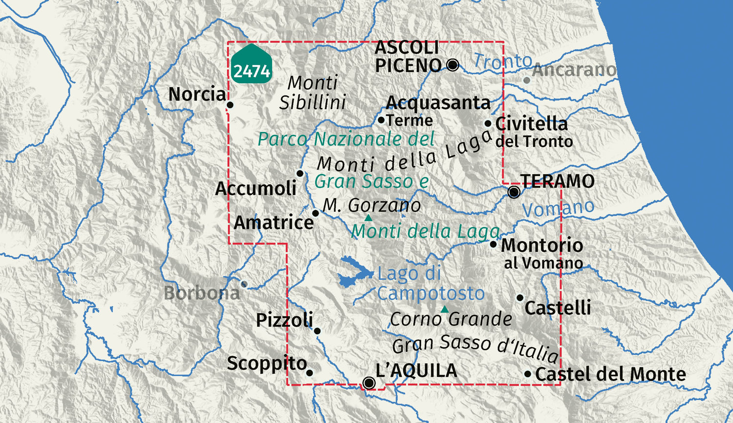 Carte de randonnée - Parc national du Gran Sasso & Monts de la Laga | Kompass 2476 - 1:50 000