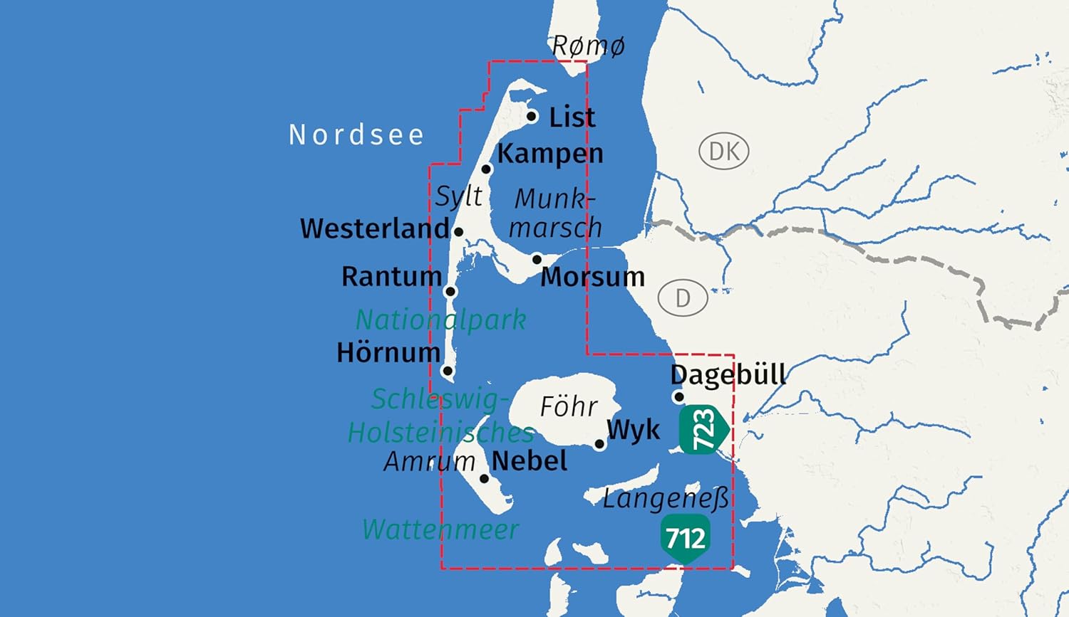 Carte de randonnée - Sylt, Amrum, Föhr & Langeneß | Kompass 784 - 1:35 000 carte de randonnée Kompass