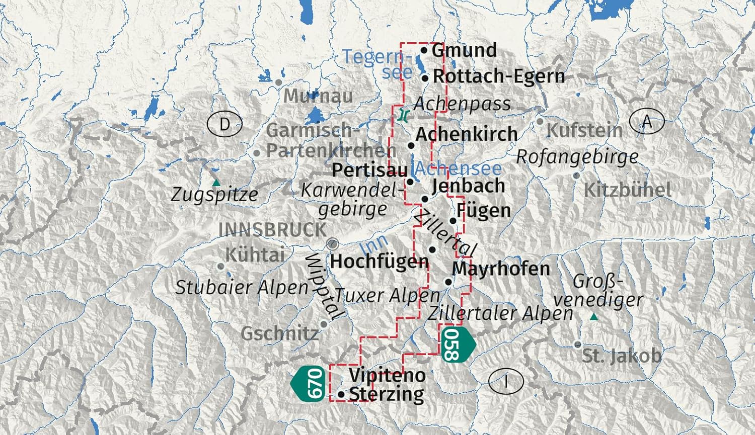 Carte de randonnée - Traversée des Alpes : du lac Tegernsee à Sterzing via l'Achensee et le Zillertal | Kompass 289 - 1:50 000 carte de randonnée Kompass