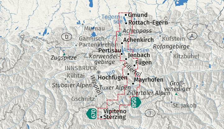 Carte de randonnée - Traversée des Alpes : du lac Tegernsee à Sterzing via l'Achensee et le Zillertal | Kompass 289 - 1:50 000 carte de randonnée Kompass