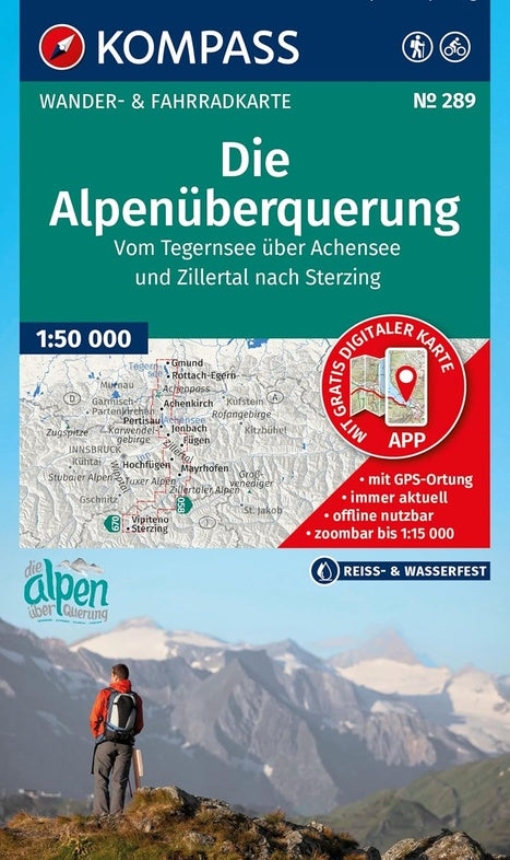 Carte de randonnée - Traversée des Alpes : du lac Tegernsee à Sterzing via l'Achensee et le Zillertal | Kompass 289 - 1:50 000 carte de randonnée Kompass
