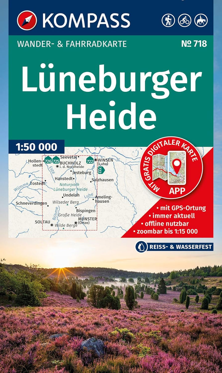 Carte de randonnée - Lande de Lunebourg | Kompass 718 - 1:50 000 carte de randonnée Kompass