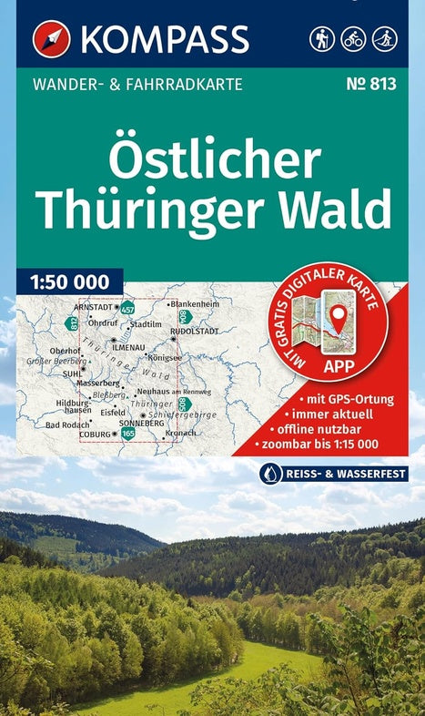 Carte de randonnée n° 813 - Forêt de Thuringe Est (Allemagne) | Kompass carte de randonnée Kompass