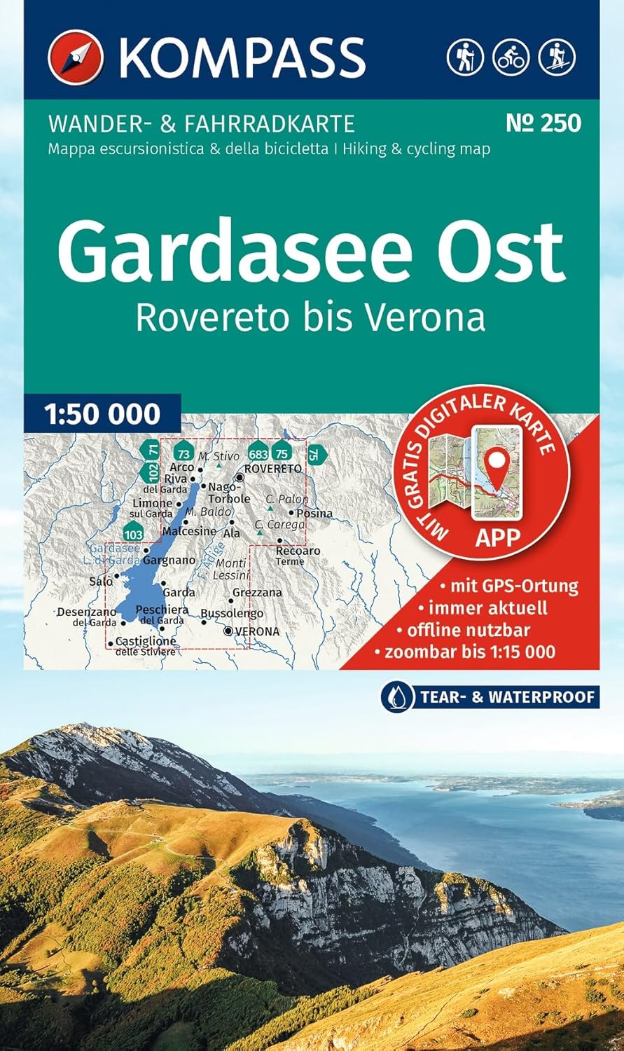 Carte de randonnée - Lac de Garde Est, de Rovereto à Vérone | Kompass 250 - 1:50 000 carte de randonnée Kompass