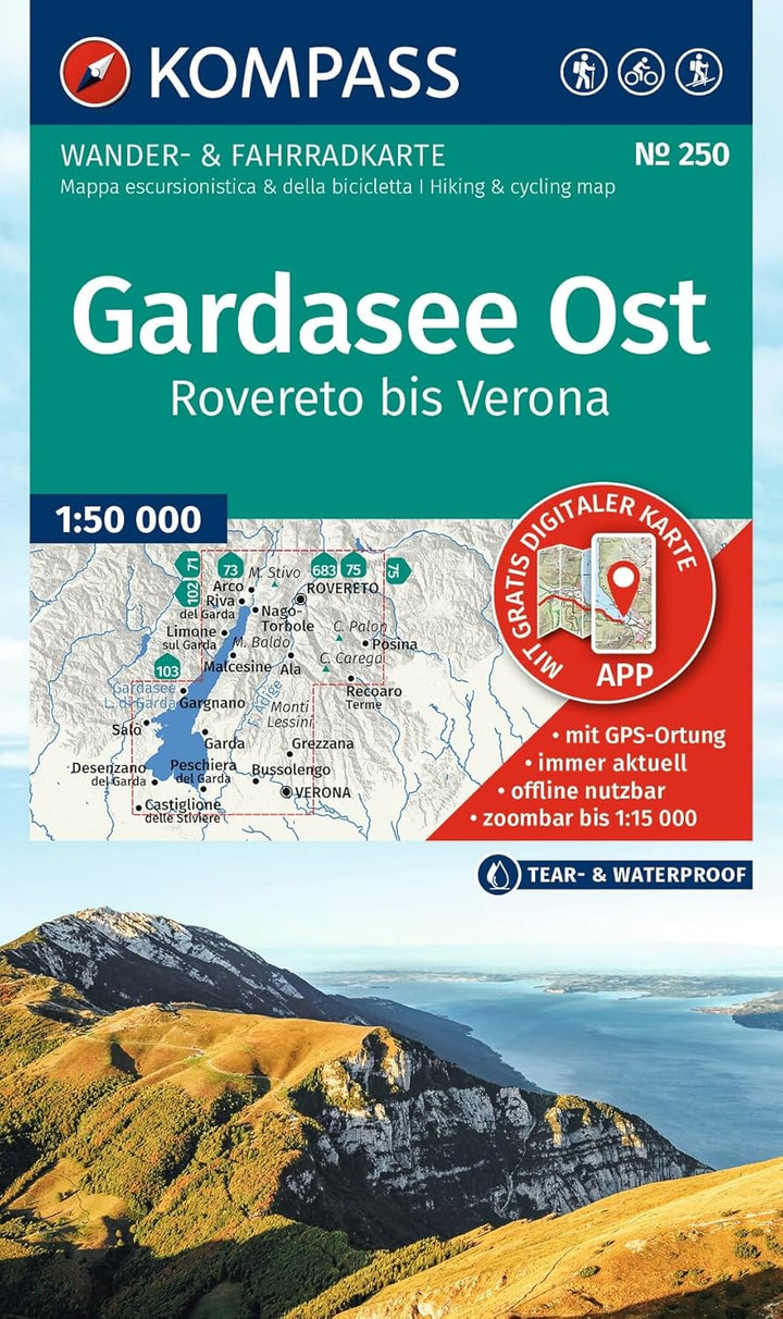 Carte de randonnée - Lac de Garde Est, de Rovereto à Vérone | Kompass 250 - 1:50 000 carte de randonnée Kompass