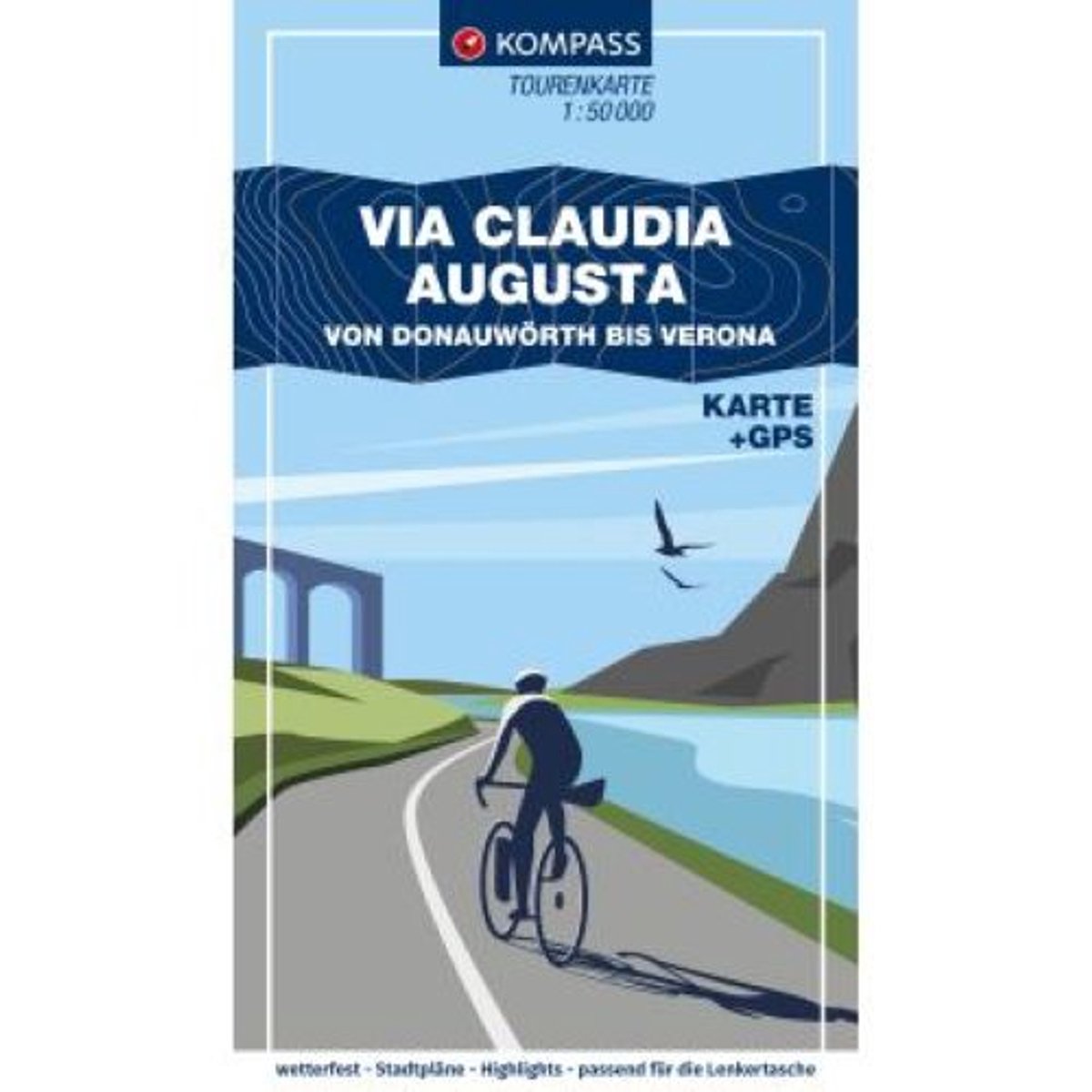 Carte cycliste - Via Claudia Augusta : de Donauwörth à Vérone | Kompass 7061 - 1:50 000 carte cycliste Kompass