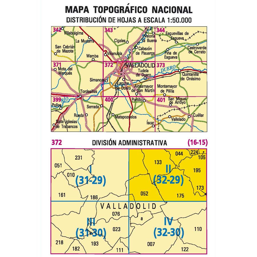 Carte topographique de l'Espagne n° 0372.2 - Tudela de Duero | CNIG - 1/25 000