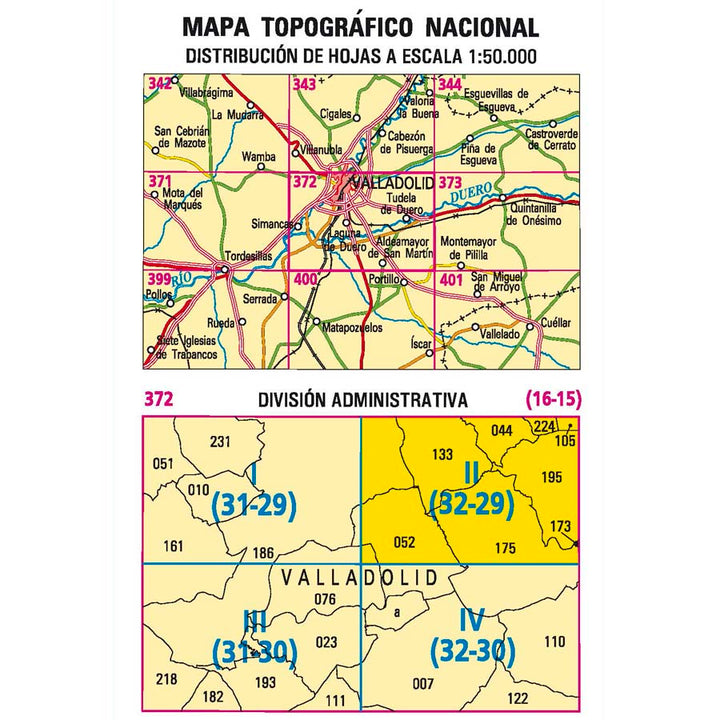 Carte topographique de l'Espagne n° 0372.2 - Tudela de Duero | CNIG - 1/25 000