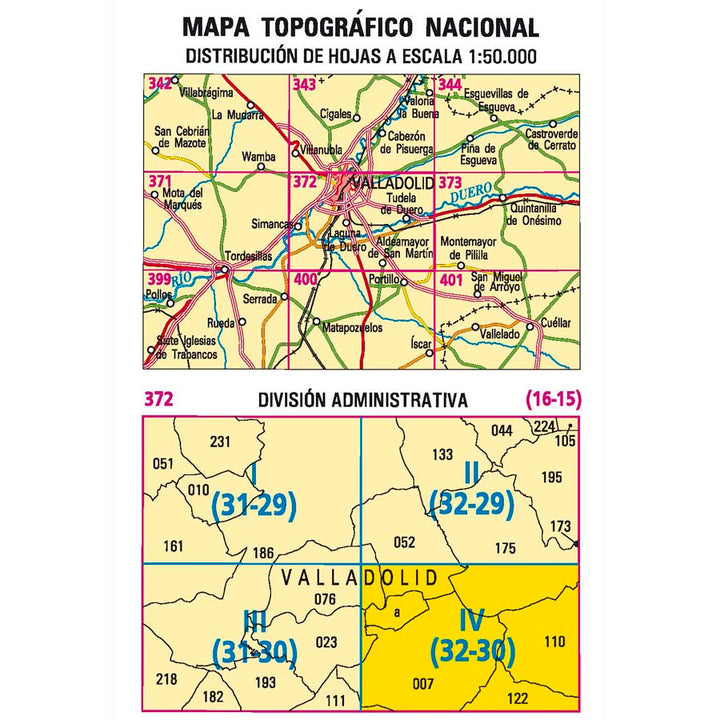 Carte topographique de l'Espagne n° 0372.4 - Aldeamayor de San Martin | CNIG - 1/25 000