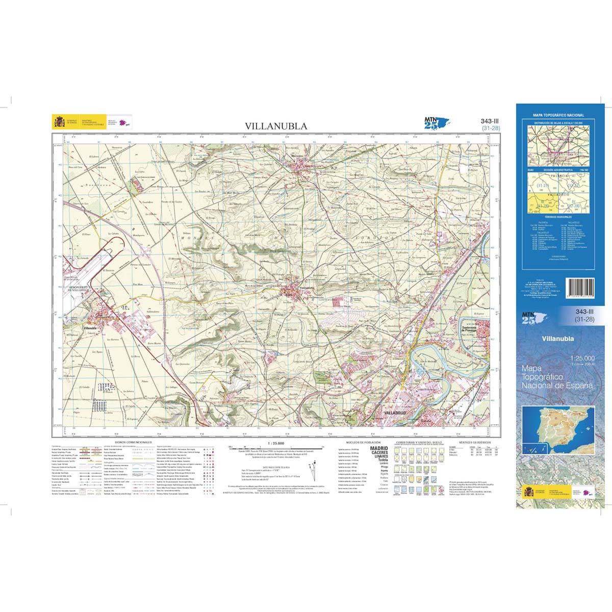 Carte topographique de l'Espagne n° 0343.3 - Villanubla | CNIG - 1/25 000
