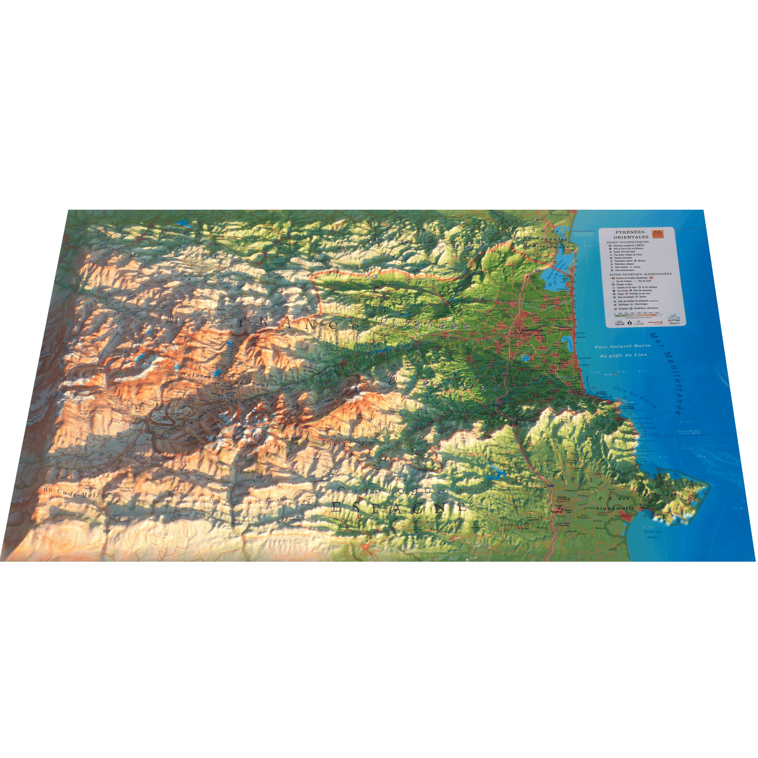 Carte murale en relief - Pyrénées-Orientales - 61 cm x 41 cm | 3D Map carte en relief 3D Map