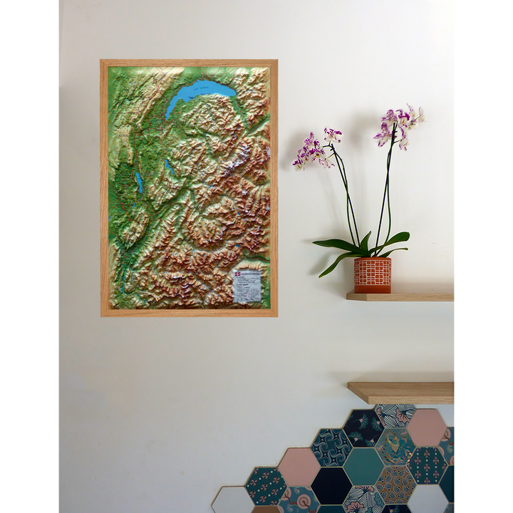 Carte murale en relief - Les deux Savoies - 41 cm x 61 cm | 3D Map carte en relief 3D Map