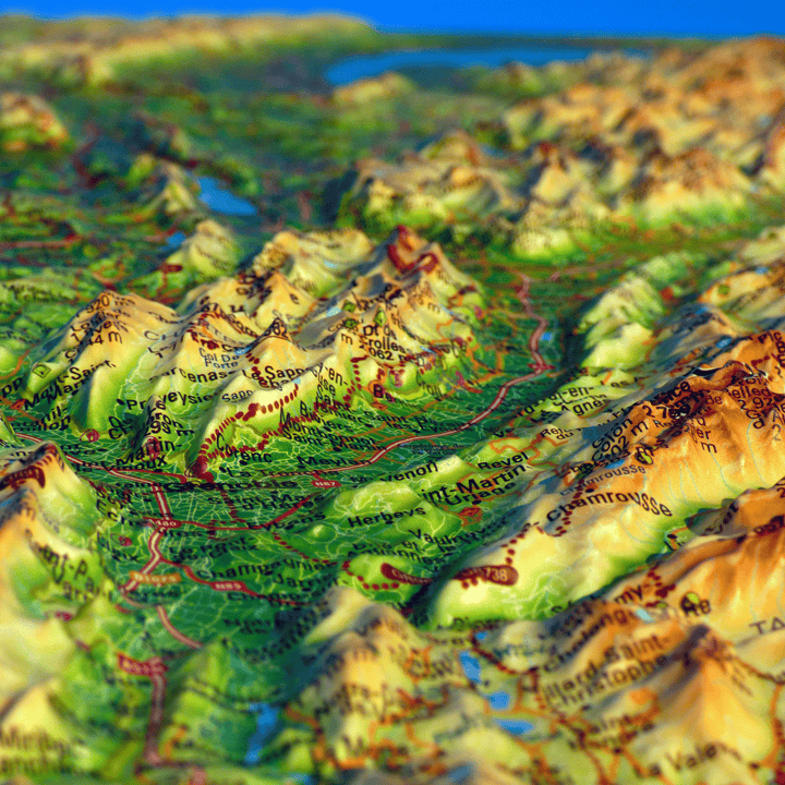 Carte murale en relief - Les deux Savoies - 41 cm x 61 cm | 3D Map carte en relief 3D Map