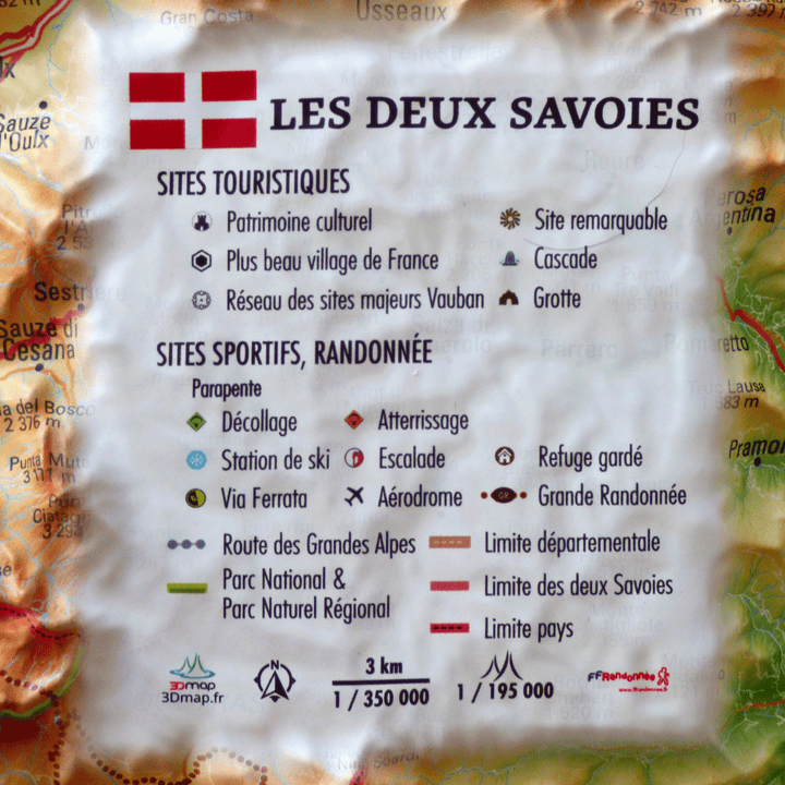 Carte murale en relief - Les deux Savoies - 41 cm x 61 cm | 3D Map carte en relief 3D Map