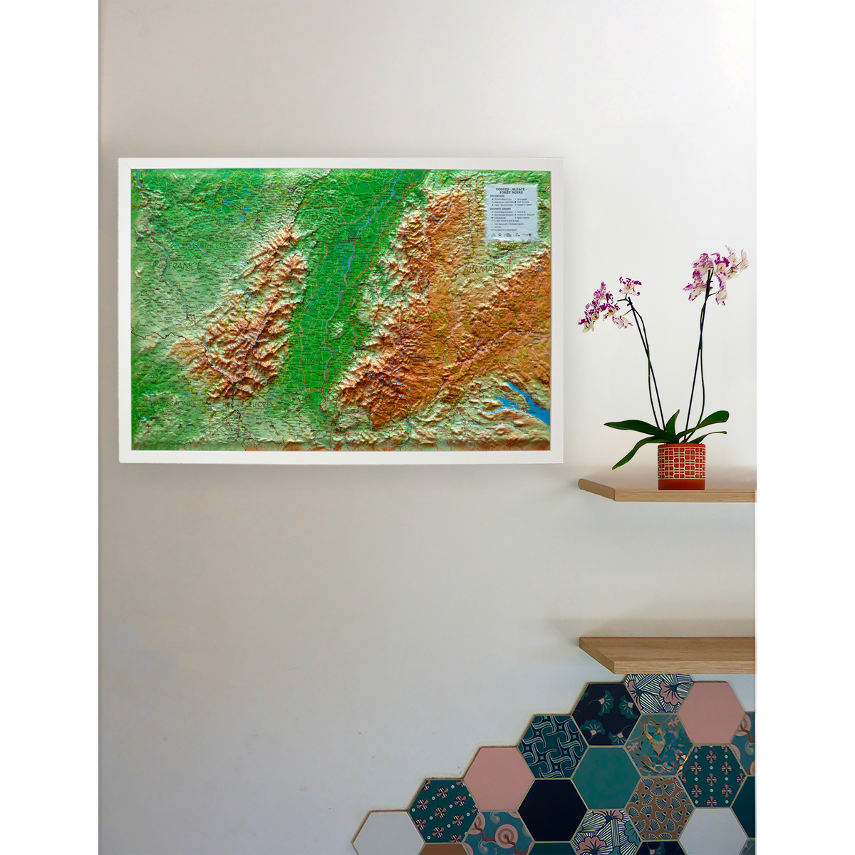3D Relief Wall Map - Vosges, Alsace & Black Forest - 61 x 41 cm | 3D Map