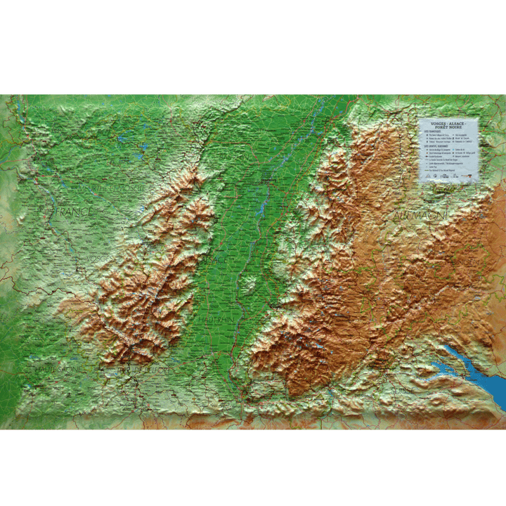 3D Relief Wall Map - Vosges, Alsace & Black Forest - 61 x 41 cm | 3D Map