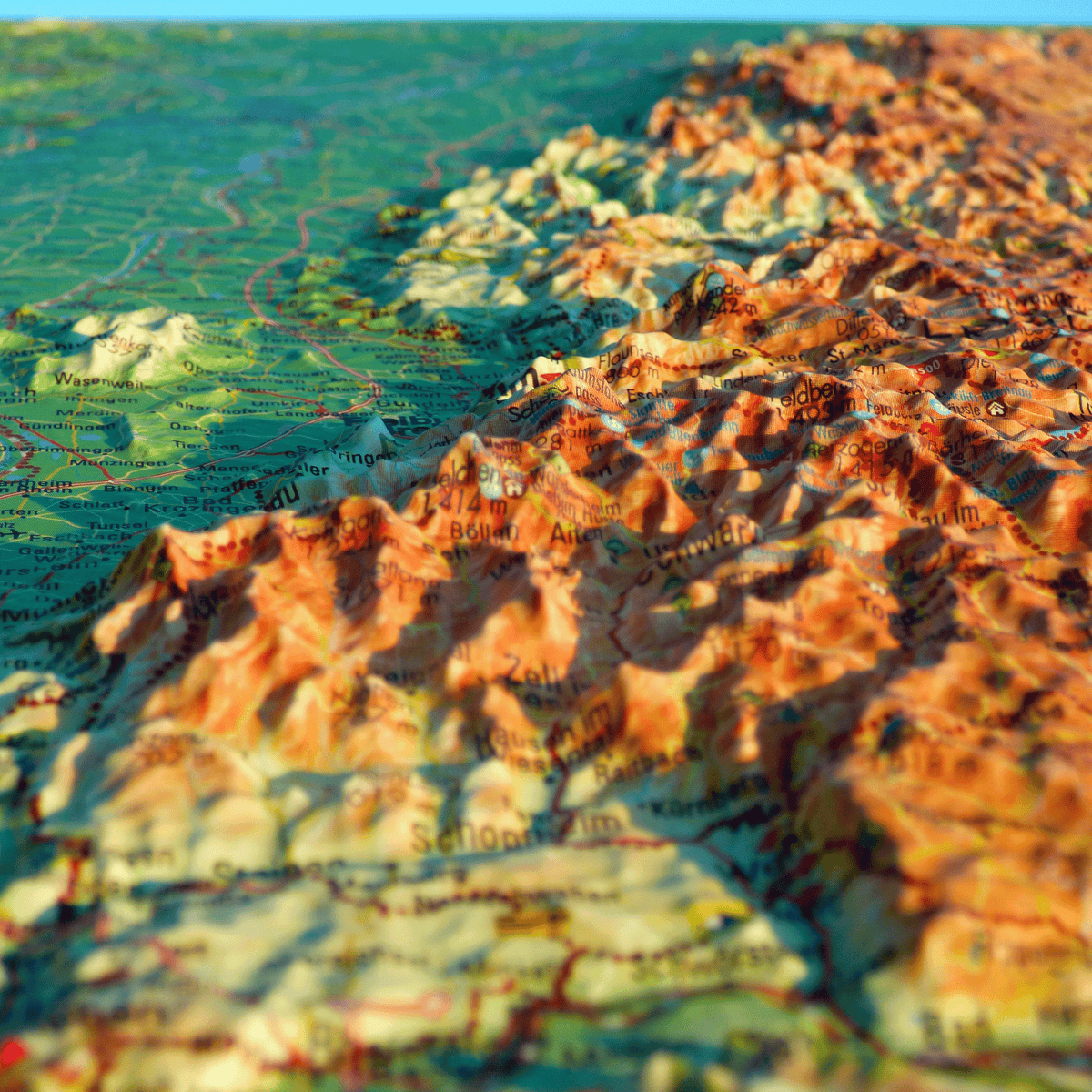 3D Relief Wall Map - Vosges, Alsace & Black Forest - 61 x 41 cm | 3D Map