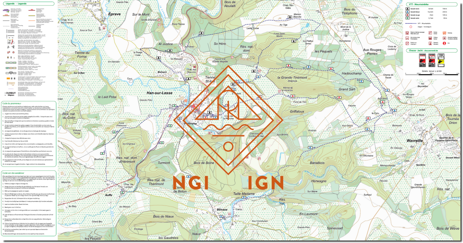 Walking map - Han - sur - Lesse (Belgium) | IGN Belgium (French)