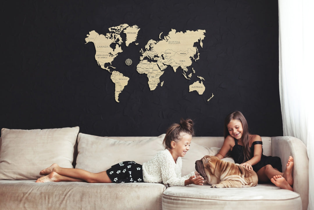 Wooden World Map Puzzle - Natural color | Wooden City