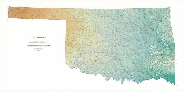 Carte murale physique - Oklahoma | Raven Maps