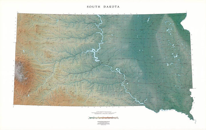 Carte murale physique - Dakota du Sud | Raven Maps