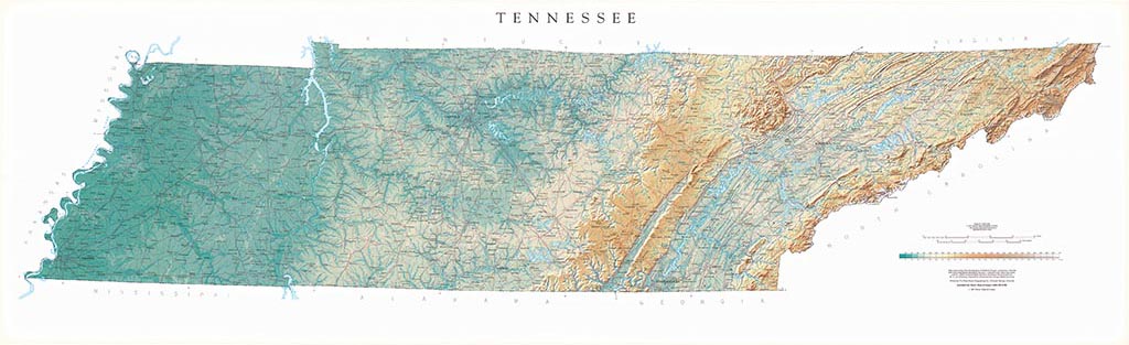 Carte murale physique - Tennessee | Raven Maps