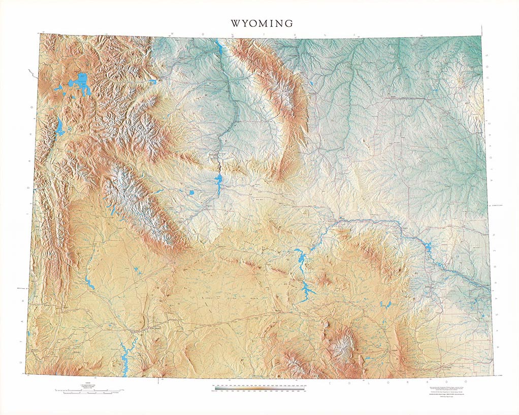 Carte murale physique - Wyoming | Raven Maps