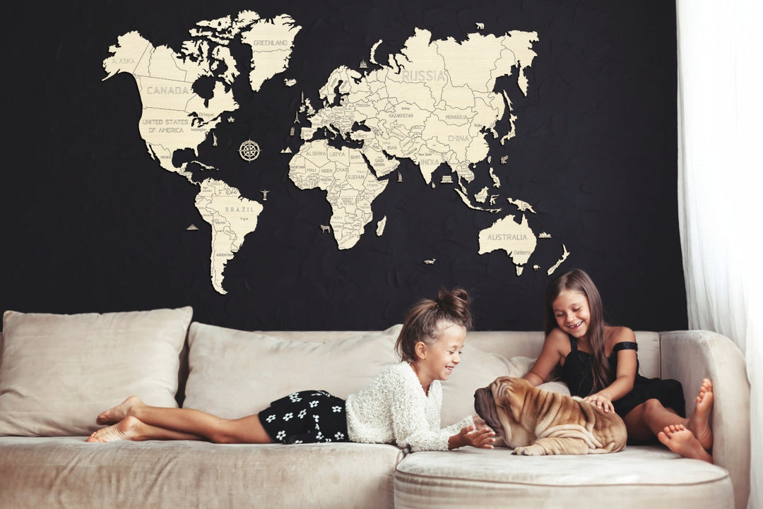 Wooden World Map Puzzle - Natural color | Wooden City