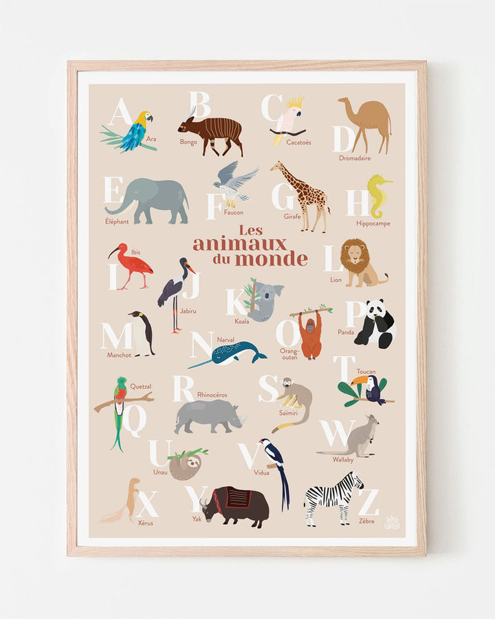 Affiche abécédaire - Les animaux du monde - A3 | Papier Curieux affiche Papier Curieux Beige