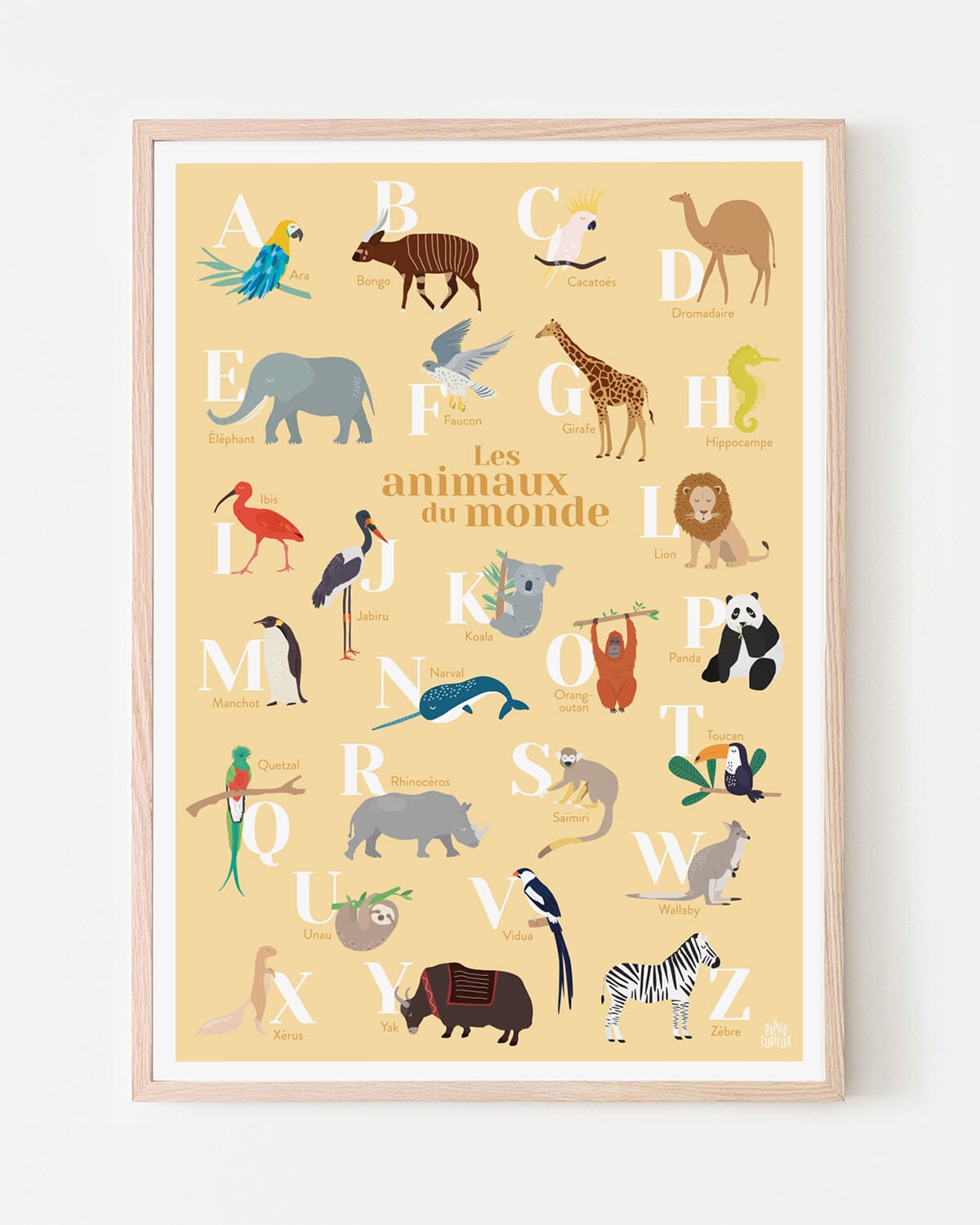 Affiche abécédaire - Les animaux du monde - A3 | Papier Curieux affiche Papier Curieux Jaune