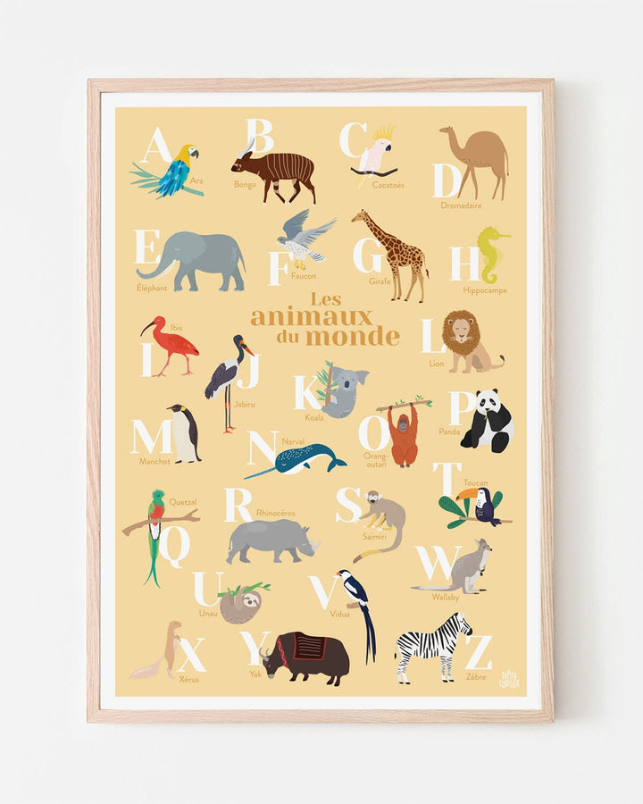 Affiche abécédaire - Les animaux du monde - A3 | Papier Curieux affiche Papier Curieux Jaune