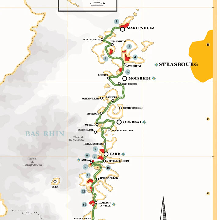 Affiche - Carte des Grands Crus d'Alsace - 50 x 70 cm carte murale roulée (en tube) La carte des vins
