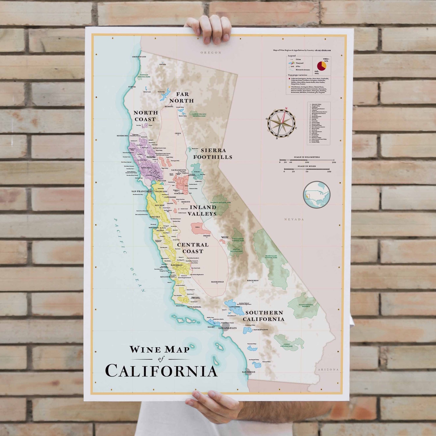 Affiche - Carte des vins de la Californie - 50 x 70 cm carte murale roulée (en tube) La carte des vins Default Title