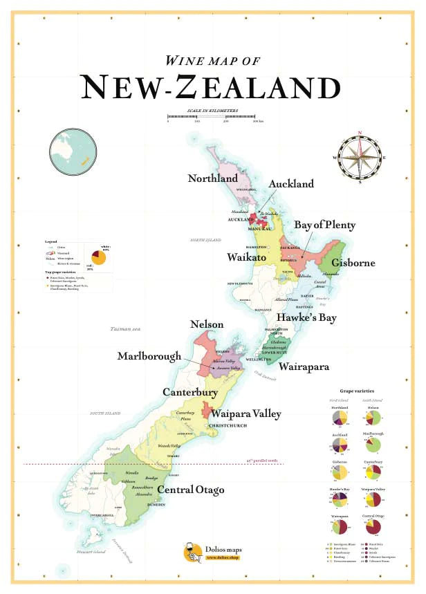 Affiche - Carte des vins de la Nouvelle-Zélande - 50 x 70 cm carte murale petit tube La carte des vins 