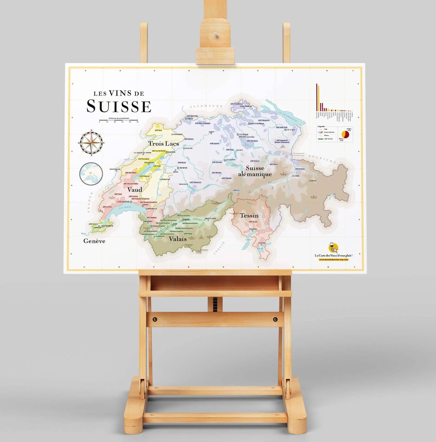 Affiche - Carte des vins de la Suisse - 50 x 70 cm carte murale roulée (en tube) La carte des vins Default Title